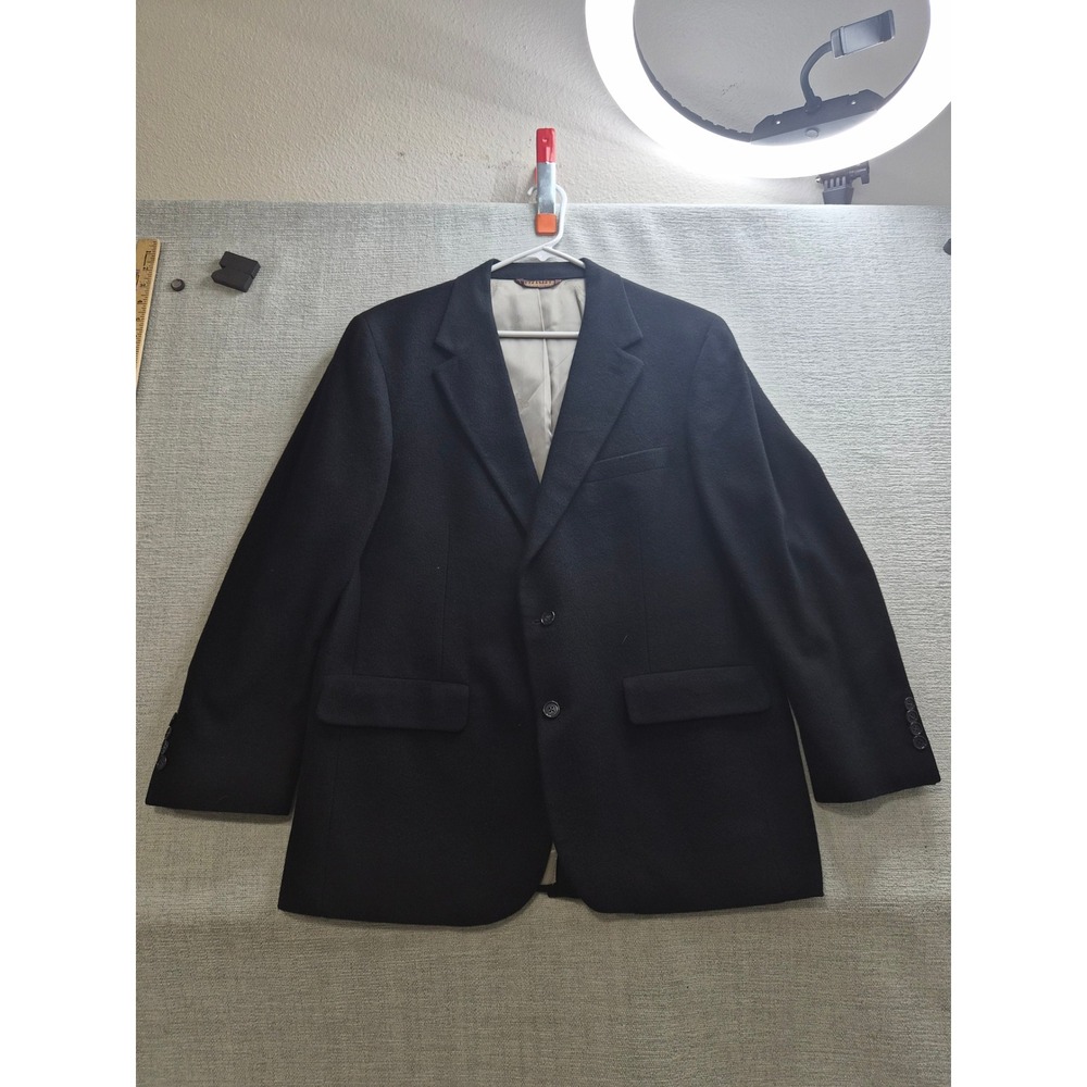 Nordstrom Blazer Jacket Mens Black Lined Cashmere Notch Lapel Single Breasted